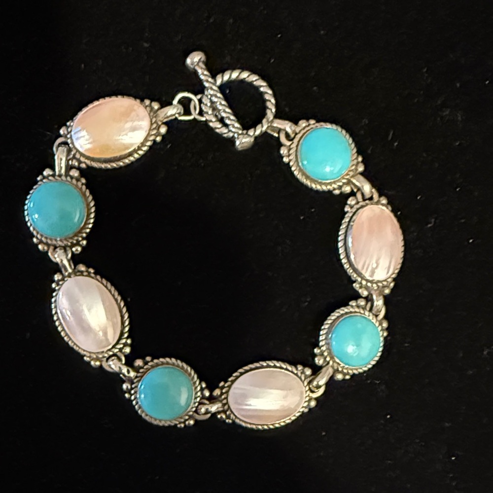 Carolyn Pollack Sterling turquoise and mother of pearl Good Fortune Bracelet